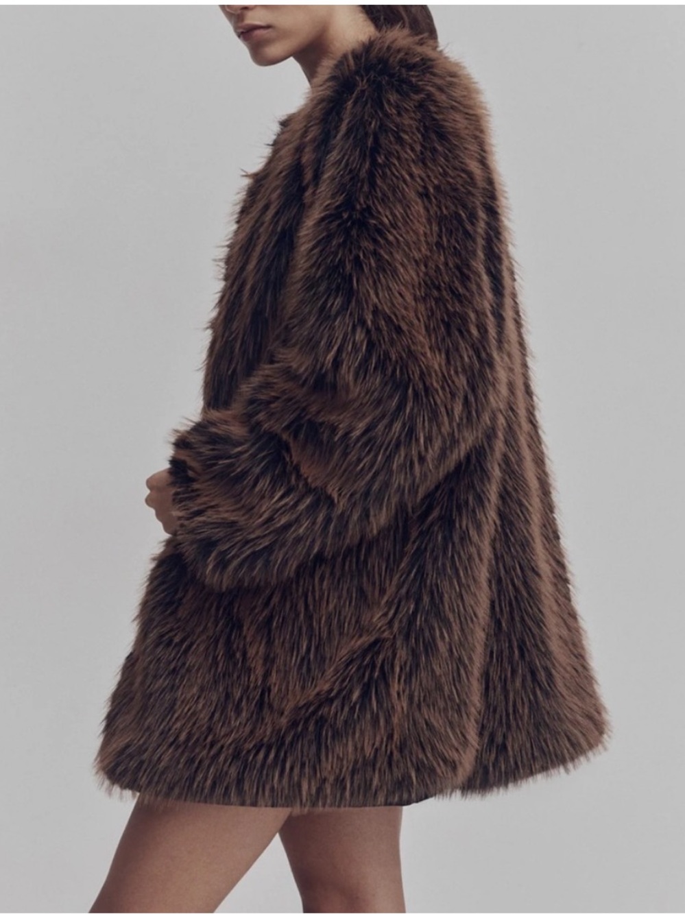 NWOT H&M divided fluffy faux fur jacket coat brown XS